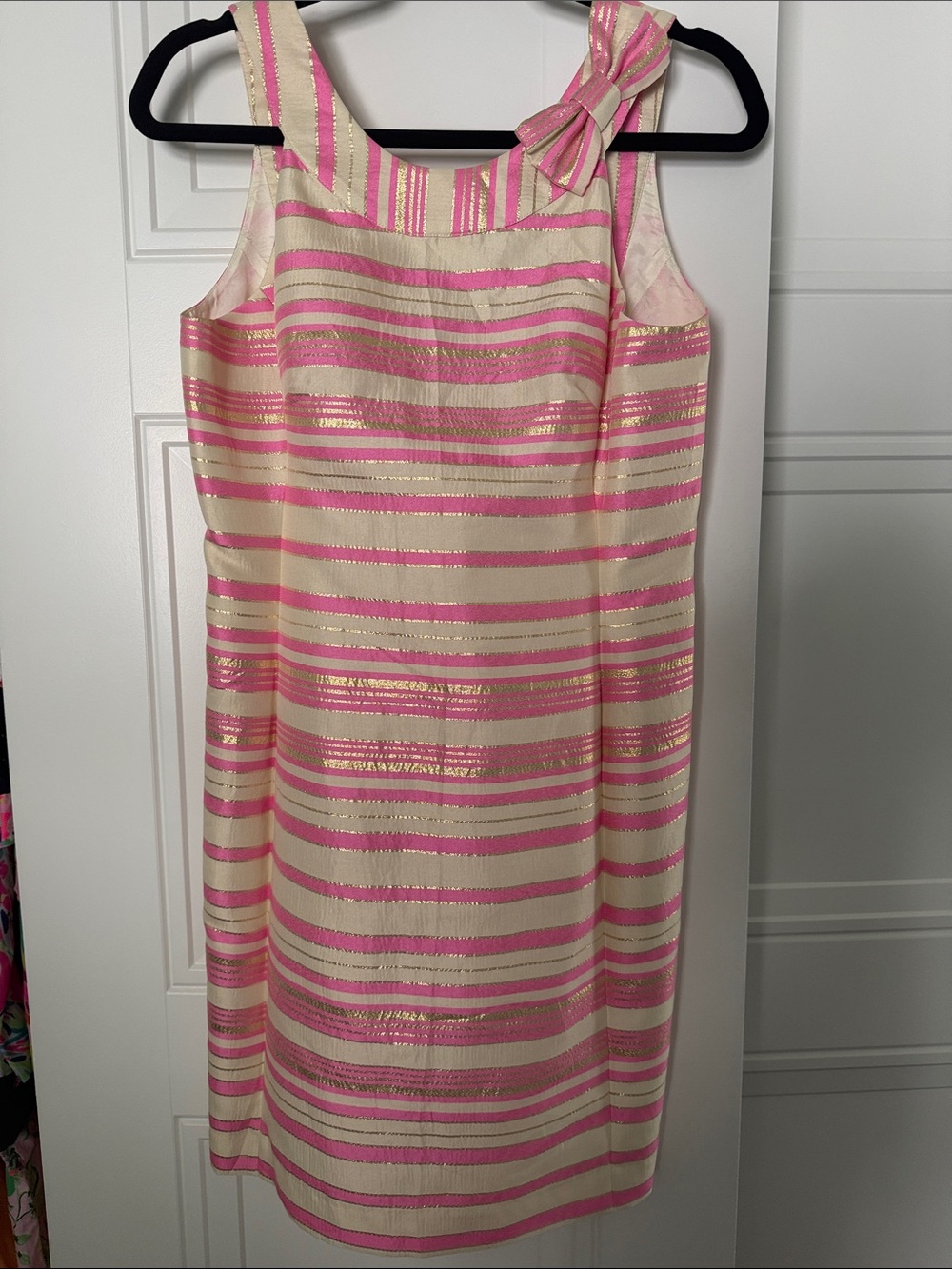 EUC Lilly Pulitzer Elias Metallic Gold & Pink Shift Dress Size 8